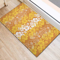 Hawaiian Lei Day Rubber Doormat Gold Hibiscus Flowers Lei Art