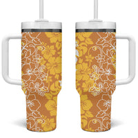 Hawaiian Lei Day Tumbler With Handle Gold Hibiscus Flowers Lei Art