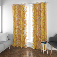 Hawaiian Lei Day Window Curtain Gold Hibiscus Flowers Lei Art LT9 With Grommets Gold - Polynesian Pride