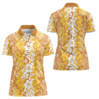Hawaiian Lei Day Women Polo Shirt Gold Hibiscus Flowers Lei Art