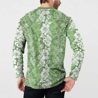 Hawaiian Lei Day Button Sweatshirt Green Hibiscus Flowers Lei Art LT9 - Polynesian Pride
