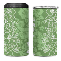 Hawaiian Lei Day 4 in 1 Can Cooler Tumbler Green Hibiscus Flowers Lei Art