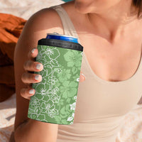 Hawaiian Lei Day 4 in 1 Can Cooler Tumbler Green Hibiscus Flowers Lei Art