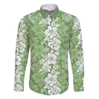 Hawaiian Lei Day Family Matching Short Sleeve Bodycon Dress and Hawaiian Shirt Green Hibiscus Flowers Lei Art