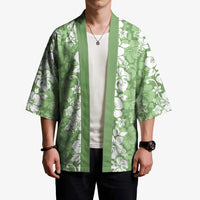 Hawaiian Lei Day Kimono Green Hibiscus Flowers Lei Art - Polynesian Pride