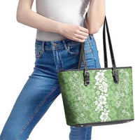 Hawaiian Lei Day Leather Tote Bag Green Hibiscus Flowers Lei Art