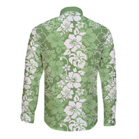 Hawaiian Lei Day Long Sleeve Button Shirt Green Hibiscus Flowers Lei Art LT9 - Polynesian Pride
