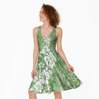 Hawaiian Lei Day Midi Dress Green Hibiscus Flowers Lei Art - Polynesian Pride