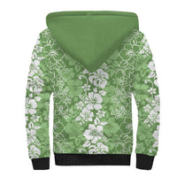 Hawaiian Lei Day Sherpa Hoodie Green Hibiscus Flowers Lei Art