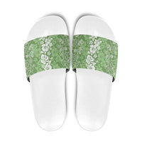 Hawaiian Lei Day Slide Sandals Green Hibiscus Flowers Lei Art - Polynesian Pride