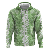 Hawaiian Lei Day Zip Hoodie Green Hibiscus Flowers Lei Art LT9 Zip Hoodie Green - Polynesian Pride