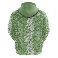Hawaiian Lei Day Zip Hoodie Green Hibiscus Flowers Lei Art LT9 - Polynesian Pride