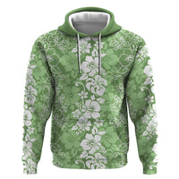 Hawaiian Lei Day Zip Hoodie Green Hibiscus Flowers Lei Art LT9 Pullover Hoodie Green - Polynesian Pride