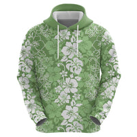 Hawaiian Lei Day Zip Hoodie Green Hibiscus Flowers Lei Art LT9 - Polynesian Pride