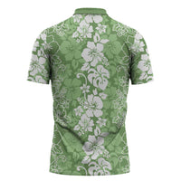 Hawaiian Lei Day Zipper Polo Shirt Green Hibiscus Flowers Lei Art - Polynesian Pride
