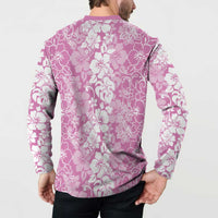 Hawaiian Lei Day Button Sweatshirt Pink Hibiscus Flowers Lei Art LT9 - Polynesian Pride