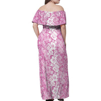 Hawaiian Lei Day Family Matching Off Shoulder Maxi Dress and Hawaiian Shirt Pink Hibiscus Flowers Lei Art