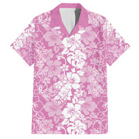 Hawaiian Lei Day Family Matching Puletasi and Hawaiian Shirt Pink Hibiscus Flowers Lei Art LT9 Dad's Shirt - Short Sleeve Pink - Polynesian Pride
