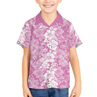 Hawaiian Lei Day Family Matching Puletasi and Hawaiian Shirt Pink Hibiscus Flowers Lei Art LT9 Son's Shirt Pink - Polynesian Pride