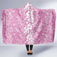 Hawaiian Lei Day Hooded Blanket Pink Hibiscus Flowers Lei Art