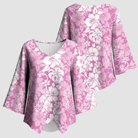Hawaiian Lei Day Kimono Sleeve Blouse Pink Hibiscus Flowers Lei Art - Polynesian Pride