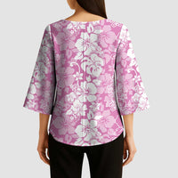 Hawaiian Lei Day Kimono Sleeve Blouse Pink Hibiscus Flowers Lei Art - Polynesian Pride