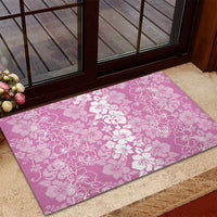 Hawaiian Lei Day Rubber Doormat Pink Hibiscus Flowers Lei Art