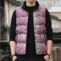 Hawaiian Lei Day Sleeveless Puffer Jacket Pink Hibiscus Flowers Lei Art - Polynesian Pride