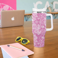 Hawaiian Lei Day Tumbler With Handle Pink Hibiscus Flowers Lei Art