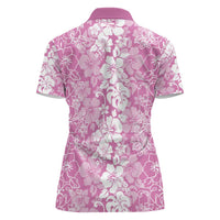 Hawaiian Lei Day Women Polo Shirt Pink Hibiscus Flowers Lei Art