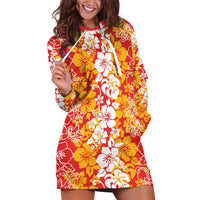 Hawaiian Lei Day Hoodie Dress Red Hibiscus Flowers Lei Art