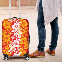 Hawaiian Lei Day Luggage Cover Red Hibiscus Flowers Lei Art