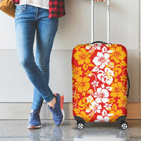 Hawaiian Lei Day Luggage Cover Red Hibiscus Flowers Lei Art