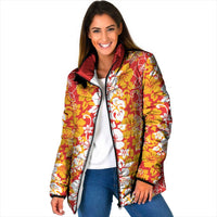 Hawaiian Lei Day Padded Jacket Red Hibiscus Flowers Lei Art LT9 Women Red - Polynesian Pride