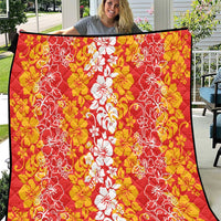 Hawaiian Lei Day Quilt Red Hibiscus Flowers Lei Art