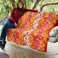 Hawaiian Lei Day Quilt Red Hibiscus Flowers Lei Art