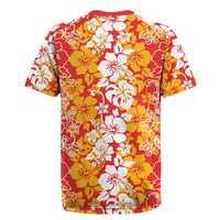 Hawaiian Lei Day Rugby Jersey Red Hibiscus Flowers Lei Art