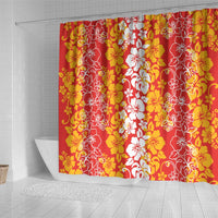 Hawaiian Lei Day Shower Curtain Red Hibiscus Flowers Lei Art