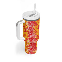 Hawaiian Lei Day Tumbler With Handle Red Hibiscus Flowers Lei Art