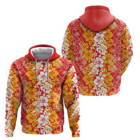 Hawaiian Lei Day Zip Hoodie Red Hibiscus Flowers Lei Art
