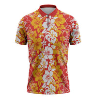 Hawaiian Lei Day Zipper Polo Shirt Red Hibiscus Flowers Lei Art - Polynesian Pride