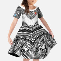 Flying Fijians Pacific Fiji Rugby Custom Kid Short Sleeve Dress Polynesian Pattern