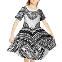 Flying Fijians Pacific Fiji Rugby Custom Kid Short Sleeve Dress Polynesian Pattern