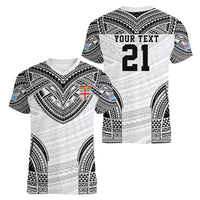 Flying Fijians Pacific Fiji Rugby Custom Women V-Neck T-Shirt Polynesian Pattern