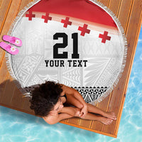 Ikale Tahi Pacific Tonga Rugby Custom Beach Blanket Tongan Ngatu with Flag Pattern