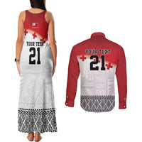 Ikale Tahi Pacific Tonga Rugby Custom Couples Matching Tank Maxi Dress and Long Sleeve Button Shirt Tongan Ngatu with Flag Pattern
