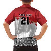 Ikale Tahi Pacific Tonga Rugby Custom Family Matching Long Sleeve Bodycon Dress and Hawaiian Shirt Tongan Ngatu with Flag Pattern