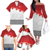 Ikale Tahi Pacific Tonga Rugby Custom Family Matching Off The Shoulder Long Sleeve Dress and Hawaiian Shirt Tongan Ngatu with Flag Pattern LT9 - Polynesian Pride