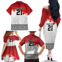 Ikale Tahi Pacific Tonga Rugby Custom Family Matching Off The Shoulder Long Sleeve Dress and Hawaiian Shirt Tongan Ngatu with Flag Pattern LT9 - Polynesian Pride