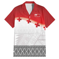 Ikale Tahi Pacific Tonga Rugby Custom Family Matching Off The Shoulder Long Sleeve Dress and Hawaiian Shirt Tongan Ngatu with Flag Pattern LT9 Dad's Shirt - Short Sleeve Red - Polynesian Pride